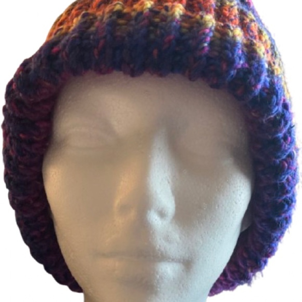 Handmade multicolor knit beanie hat for adults for winter - Picture 2 of 8
